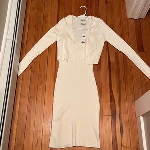 White Two Piece Sweater Dress Set